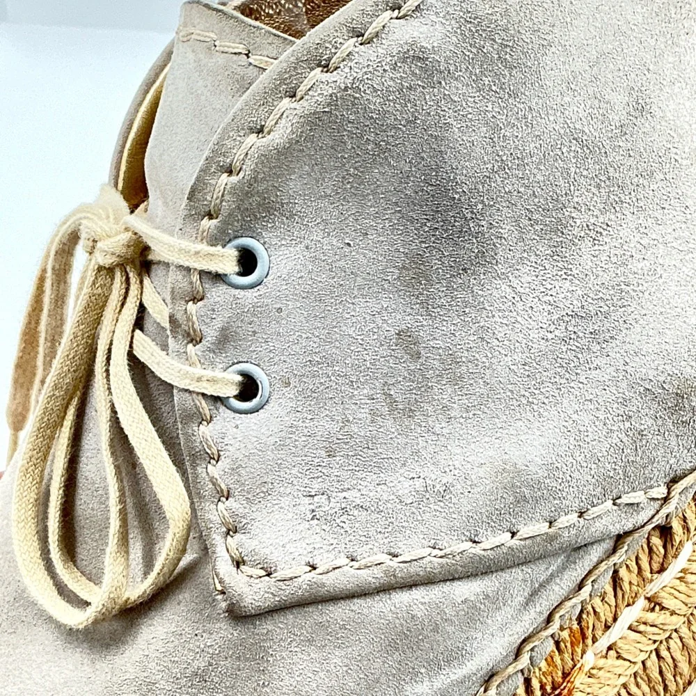 Prada Size 39 US 8 Espadrille Platform Chukka Ankle Boot Taupe Gray Suede
